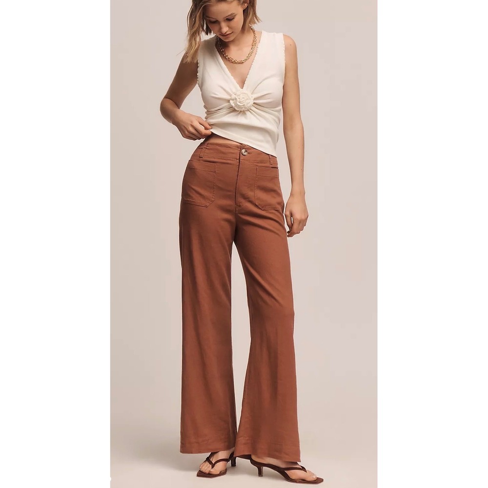 Maeve The Colette Wide Leg Pants 32T Linen Blend High Rise Terracotta Boho